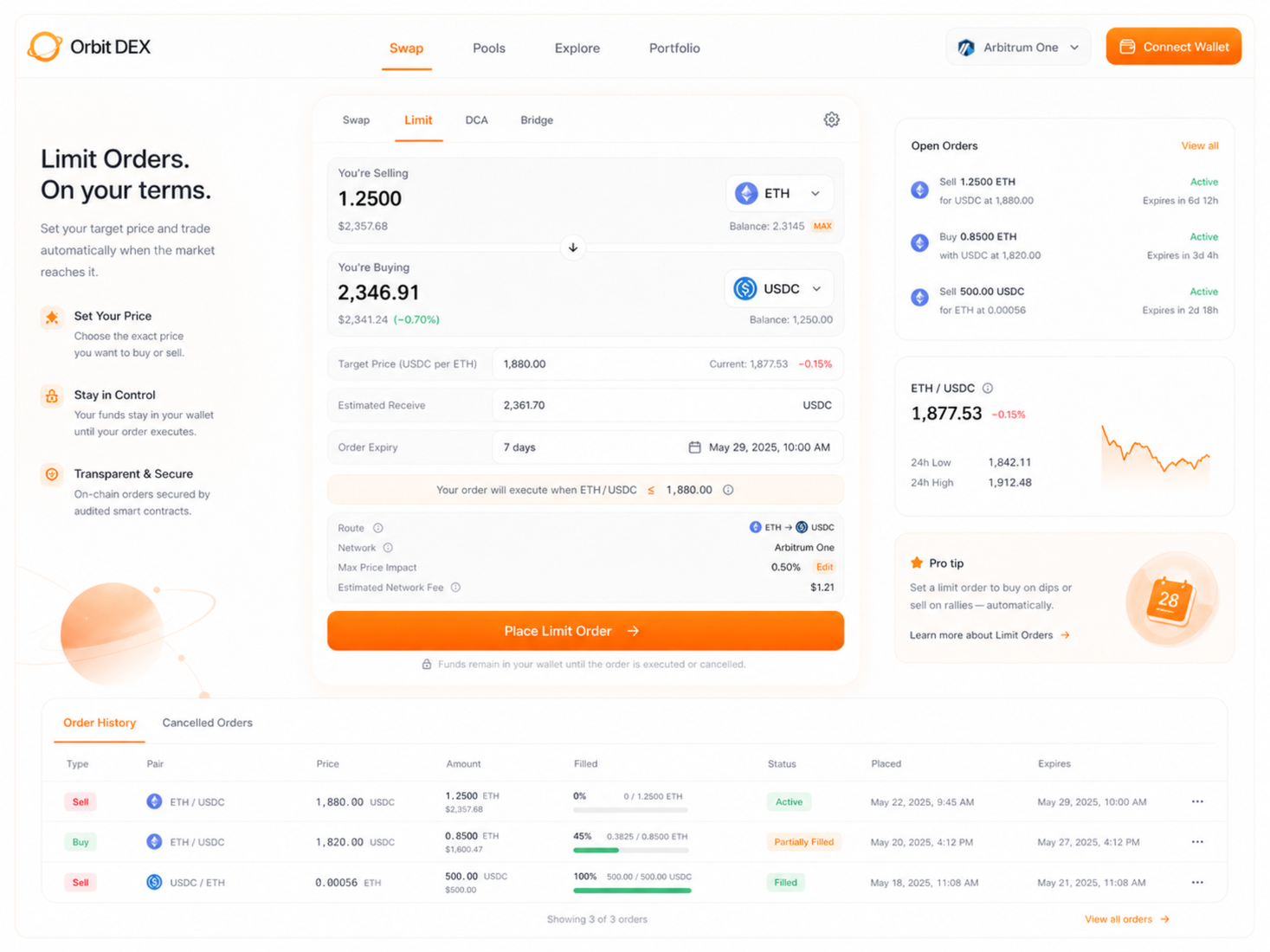 Limit-order workflow and open orders.